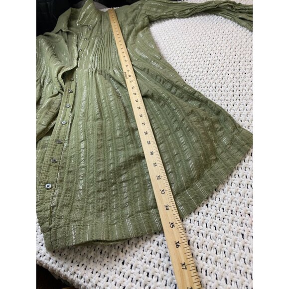 Anthropologie Green Pintuck Shirt Dress Button Up Long Sleeve Women size Small - Picture 8 of 16